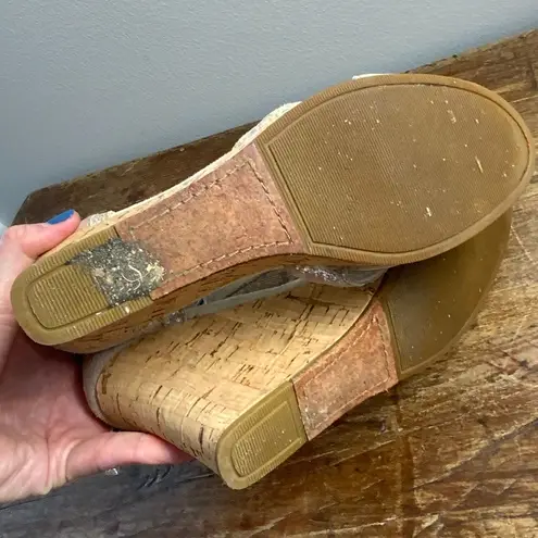 Toms  Strappy Canvas Cork Wedge Heel Cuff Platform‎ Sandals Crisscross - Image 5