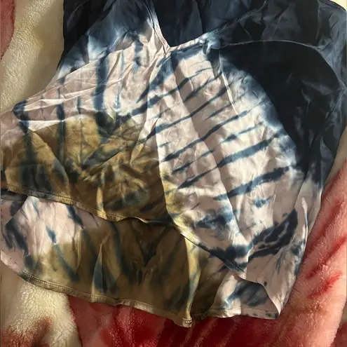 Satin Tie Dye beige navy blue spaghetti strap tank top