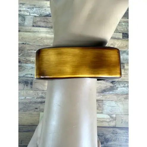Vintage 80/90s Retro Lucite Square Brown Wood Thick Mobwife Bangle Bracelet