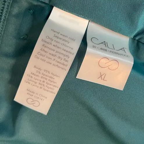 Calia by Carrie  Underwood Swim Top Cage Front High Neck Swim Top Teal Sz XL NWT