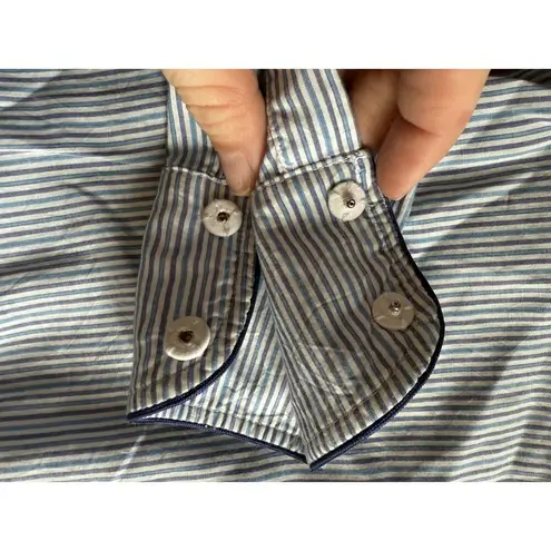 Tish Cox Peasant Tunic Blue White Striped Vneck Shirt Top Women’s Size XS