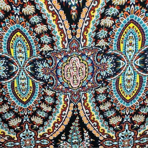 Love FIRE Pleated Wide Arm Shift Dress Mediterranean Stain Glass Print Multi M Blue Size M