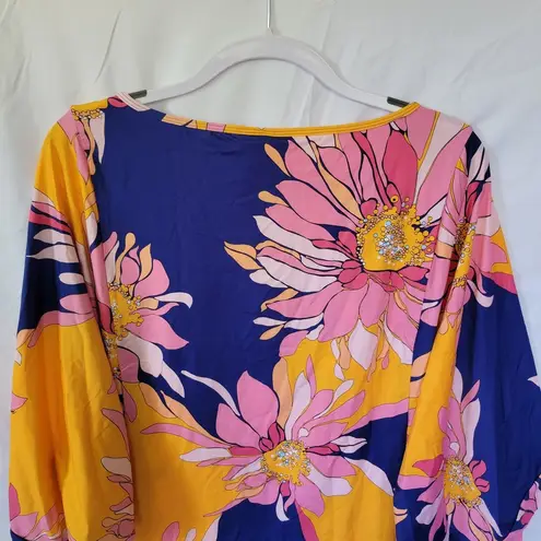 Trina Turk  Blue Floral Breeze Swim Tunic Women's Bathing Suit Coverup Size Large