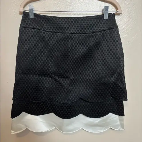 Ectetera Womens Skirt Tiered Scalloped Ruffle Black White Unique Print Size 4