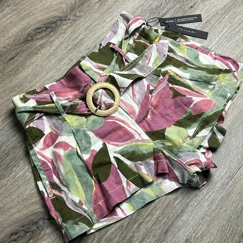 Tahari Luxe Linen Floral Print Shorts Size Medium