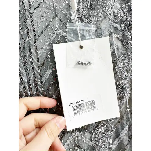 Mac Duggal 20189 Platinum Embellished Illusion Long Sleeve Wrap Over Dress