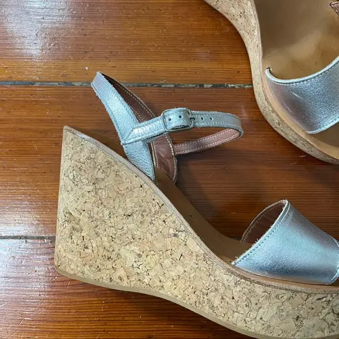 K Jacques Josy Cork Wedge Sandal in Matte Metallic Beige and Tan ~ Size 40 Silver