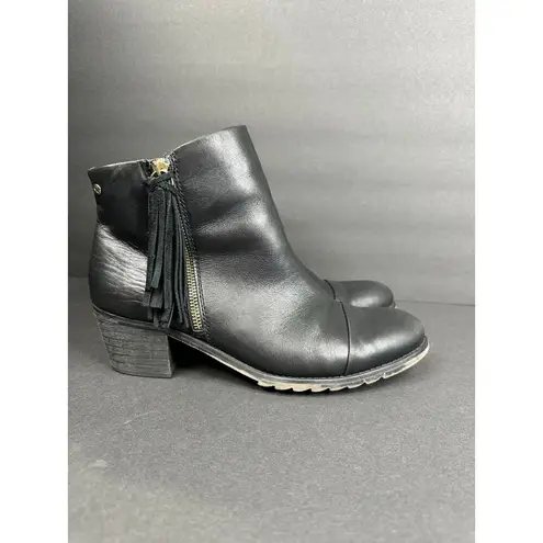 Pikolinos Pikolino Womens size 40 9 9.5 Andorra Black Leather Tassel Ankle Boots Side Zip