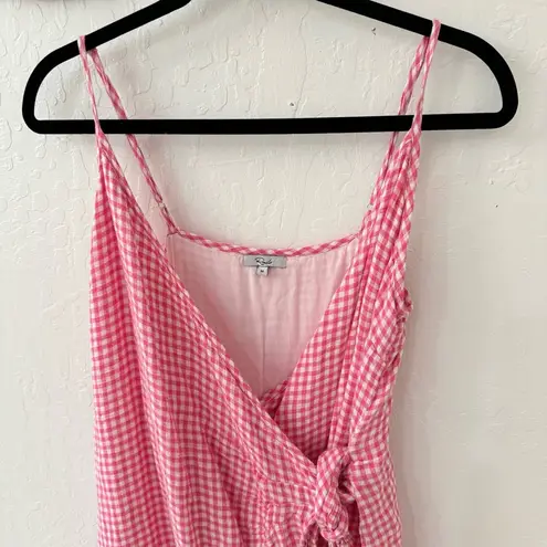 Rails  Pink Gingham Check Malia Linen Blend Wrap Front Tie Strappy Tank Dress M