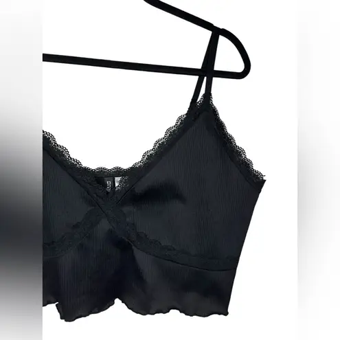 H&M  Lace Trim V-Neck Ribbed Tank Size 2XL Black