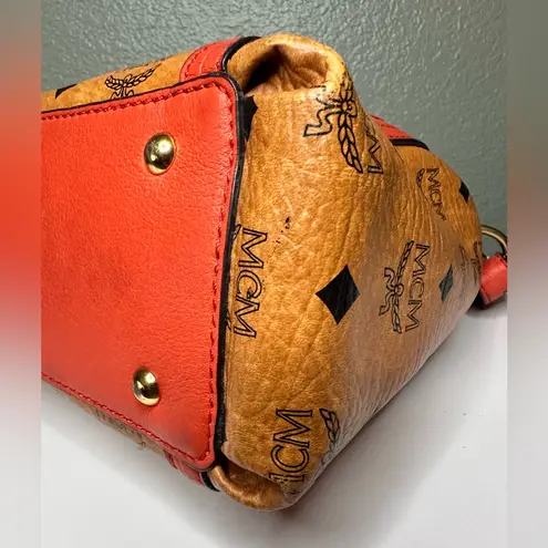 MCM Orange and Tan Monogram Satchel