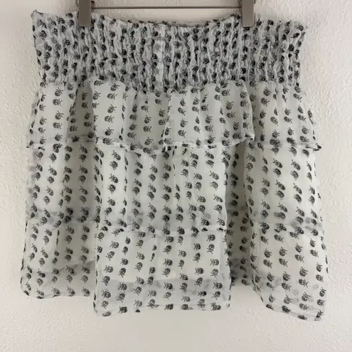 VANITY Vintage Y2K White Black Tulle Ruffle Tiered Grunge Emo Skull Mini Skirt Size M