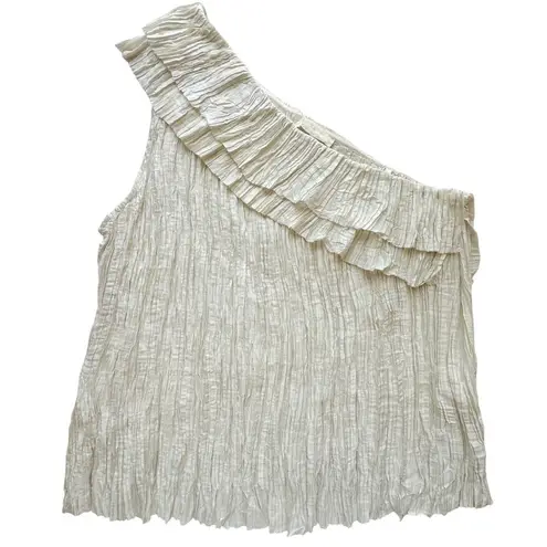 Ulla Johnson Ravenna One-Shoulder Pleated Ruffle Top Ivory Size 6 Blouse