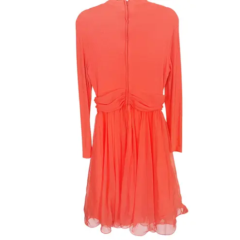 Mod Chiffon Bow Waist Orange Midi Dress Medium Artsy Twee Whimsical Fairycore