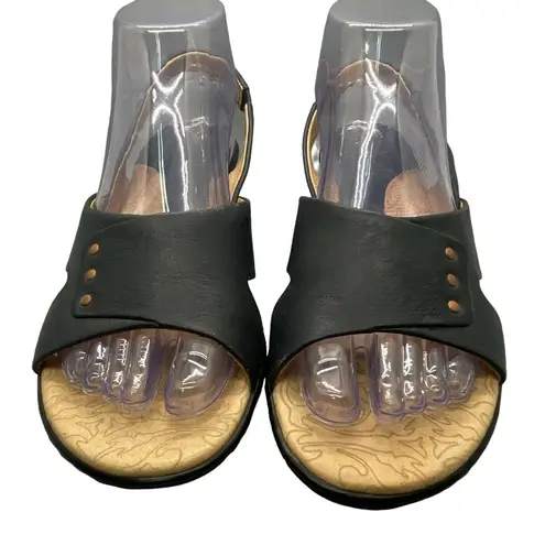 Sofft Slide Sandal Kitten Heels Women’s Size 8M Navy Leather Open Toe Slingback Blue