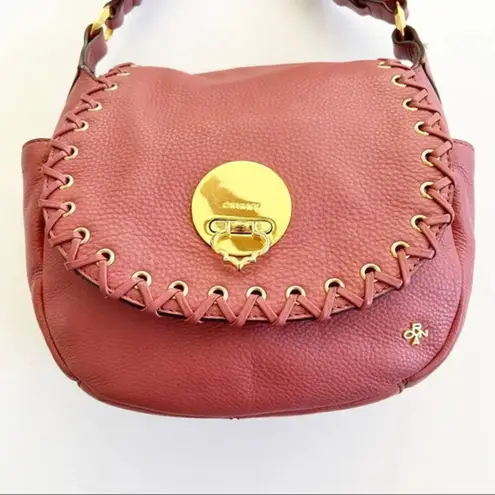 orYANY Mauve Pebbled Leather Flap Saddlebag Crossbody Whipstitch Purse Bag Pink