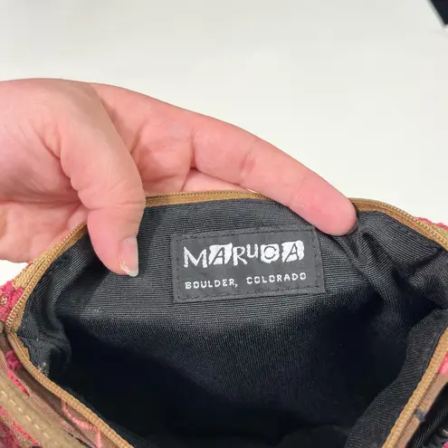 Maruca Handmade Colorado Pink Needlepoint Floral Embroidered Full Zip Crossbody Brown