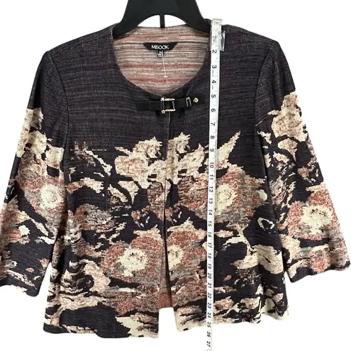 Misook Blazer XS Black Tan Floral Jacquard Tapestry Knit Jacket Buckle Old Money
