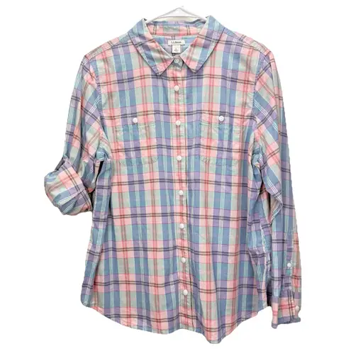 LL Bean Womens Colorful Plaid Madras Shirt LARGE PETITE Size undefined