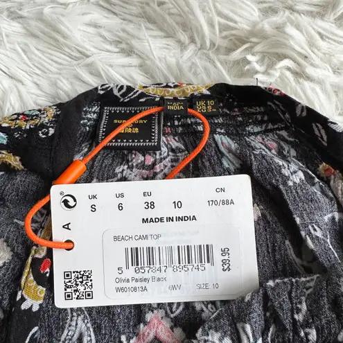 Superdry Beach Cami Top Black Paisley Size 6