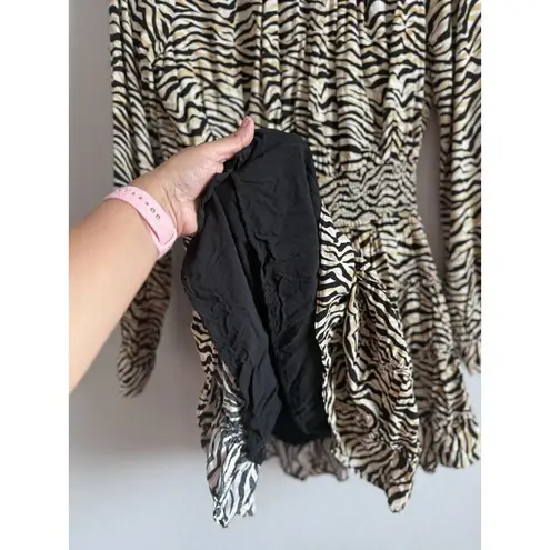 Lost + Wander Can’t Be Tamed Animal Print Mini Dress Smocked Waist Womens Size M