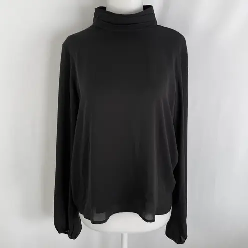 Krisa New Pleated Mock Neck Keyhole Back Long Sleeve Blouse Black Size XS