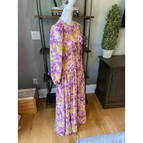LDT Long Sleeve Floral Maxi Dress Purple Womens Size 0