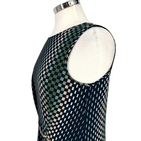 Reiss Checked Sleeveless Chain Accent Blouse Navy Blue Multicolor Size 6