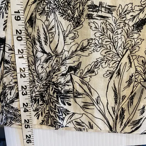 Tahari Women's 100% Linen Pant Wide Leg Black White Tropical Leaves Size L