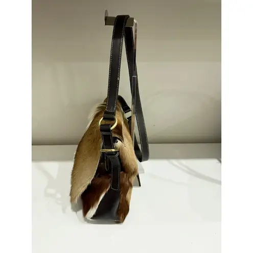 Diane Gail South African Springbok Fur with Leather Trim Crossbody Messenger Bag Brown