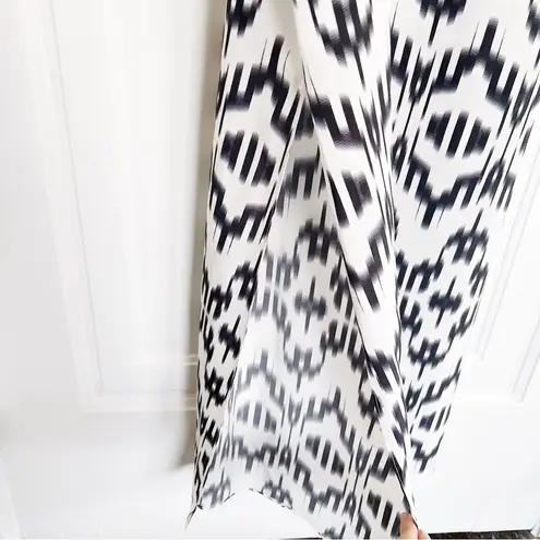 Marie France Van Damme • silk halter maxi dress cream black silk ikat print Size 14