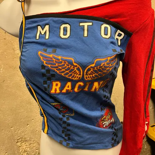 Vintage Y2K Sirens One Sleeve Motor Racing Fitted Baby T