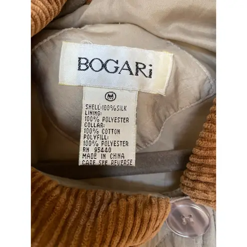 Bogari Silk Camel Quilted Jacket L Corduroy Collar Quiet Luxury Equestrian VTG Tan Size M