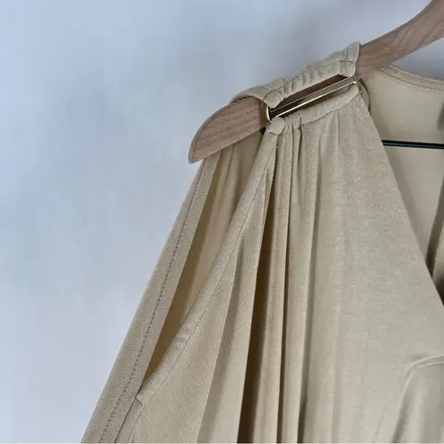 JM Collection Metallic Gold Stretch Jersey Liquid Knit V-Neck Batwing Top Size S