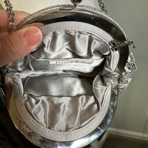 VTG Franchi Silver Pleated Clutch Evening Bag Chain Strap Embellished