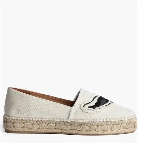 Zadig & Voltaire Canvas Espadrille Slip on Flat, Cream/Black, Size 11, NWOT