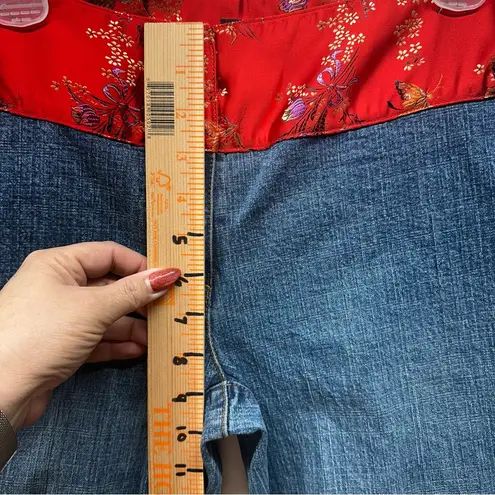 I.N.C Y2K Bootcut Jeans Red Satin Embroidered Oriental Waistband 8 No Stretch Blue