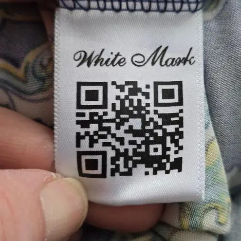 White Mark Blue & Yellow Mosaic Print Foldover Wide Leg Palazzo Pants Size Small