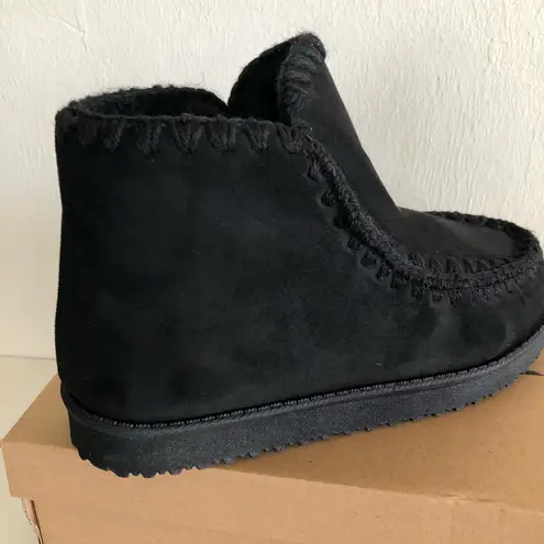 Pacific&Co PORTLAND BOOT Size 6 Black Womens Shearling Booties Faux Suede New