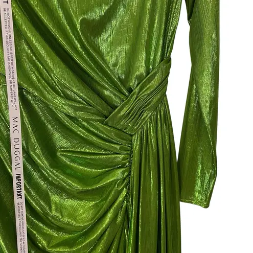 Mac Duggal NWT Drape Bodice Metallic Green Long Sleeve Dress 4 Gown Style 27165