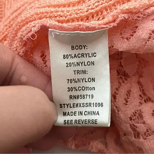 Ny Collection Open Cardigan Lace Back Dolman Short Sleeve Coral S