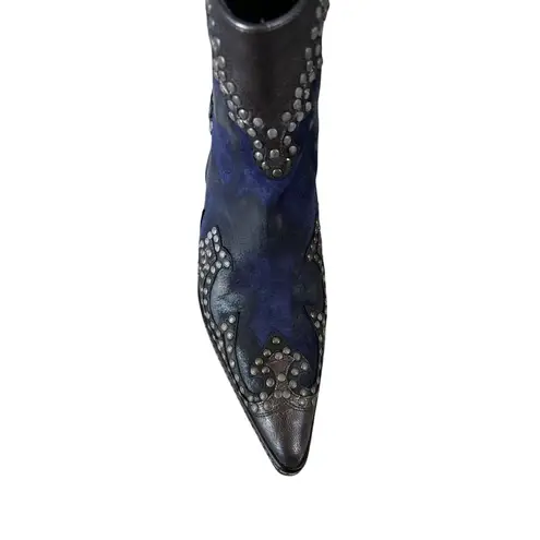 Donald Pliner Western Ocean Suede Crush Metallic Leather Boot Shoe $625 NWT Blue Size 6