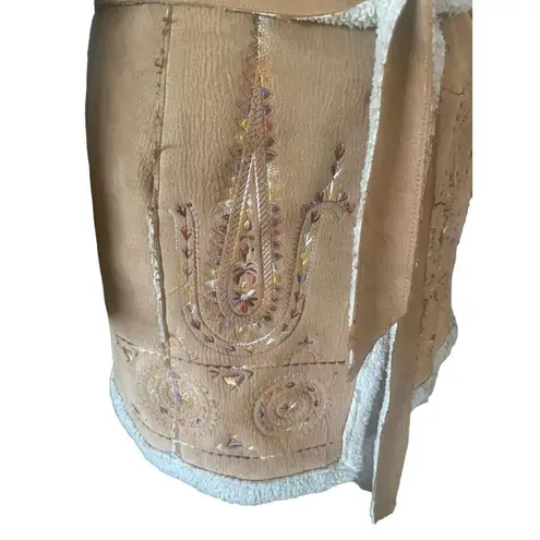 Daniel Benjamin Faux Leather Sherpa Lined Embroidered Boho Style Jacket Size Sma Tan