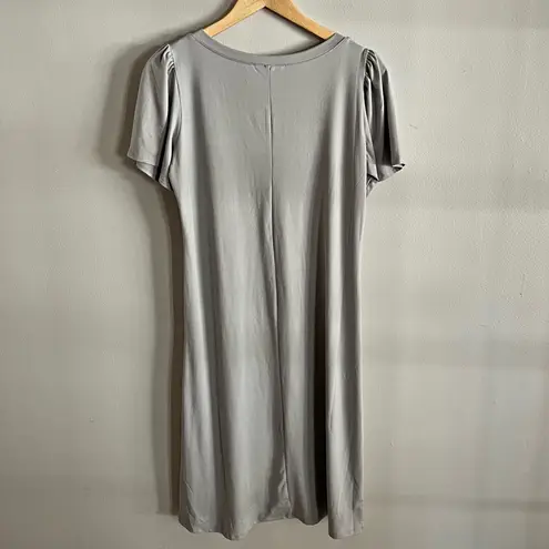 Zenana Outfitters Gray Puff Sleeve V-Neck Stretch Knit Dress Women’s S, Minimalist Soft
