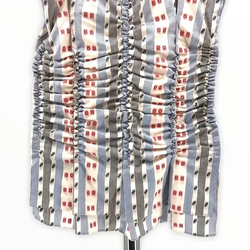 Carven Jacquard Printed Ruched Tank Top NWT size 4 Red White Blue