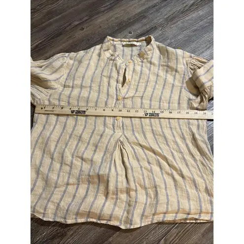 Stark X Striped Small 100% Linen Minimalist Organic Luxury Natural Blouse Small