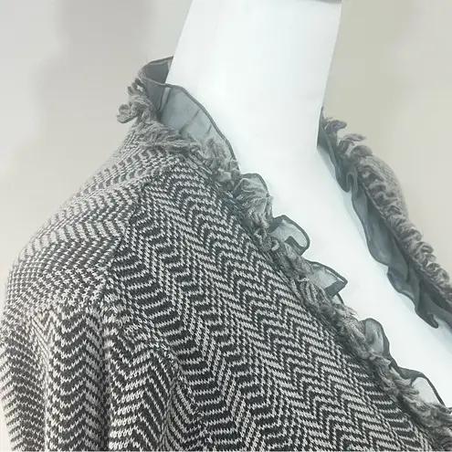 Dana Buchman Gray Knitted Open Front Cardigan Sweater M Ruffled Fringed
