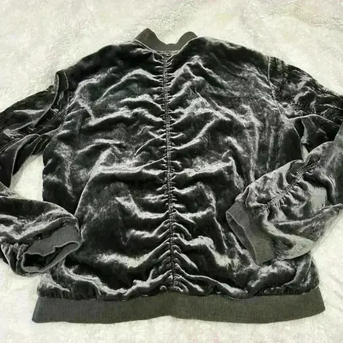 Free People  Ruched Plush Velvet‎ Bomber Jacket Medium Gray Draped Zip Front