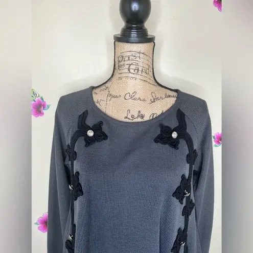 Ivy Jane Waffle Weave Thermal High Lo Dark Grey Tunic with Button Detail Size M