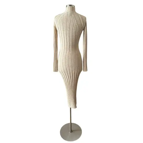 Intermix Anine Bing Shawn Ribbed Knit Midi Dress Sweater Wool Long Sleeve Oatmeal XS EUC